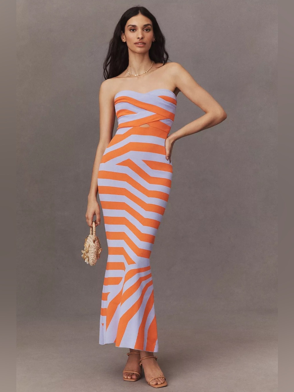 The Wolf Gang aude Strapless Mermaid Maxi Orange Lavender Clemson Game Day XS